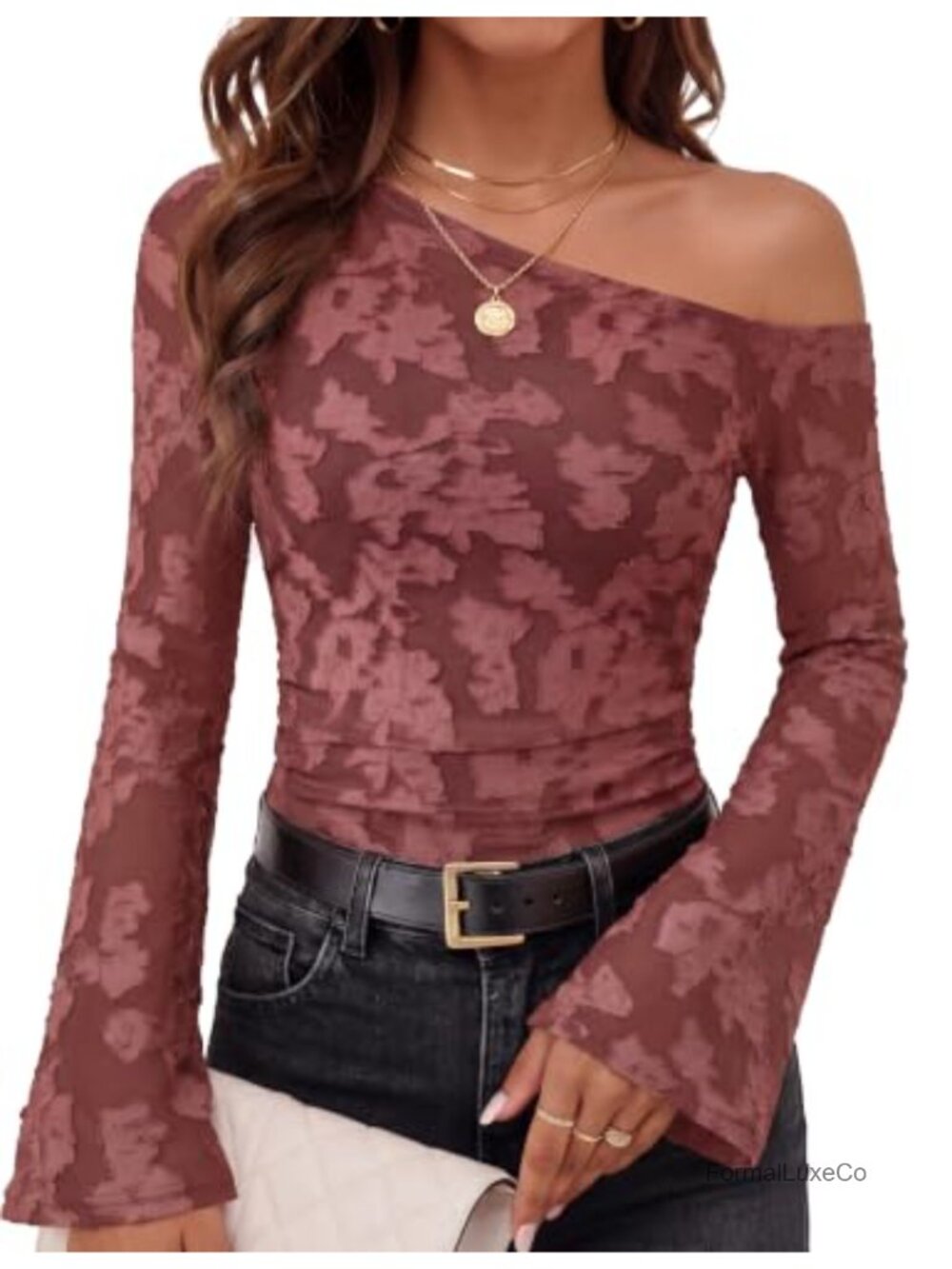 Off Shoulder Floral Mesh Bell Sleeve Blouse Going Out Top